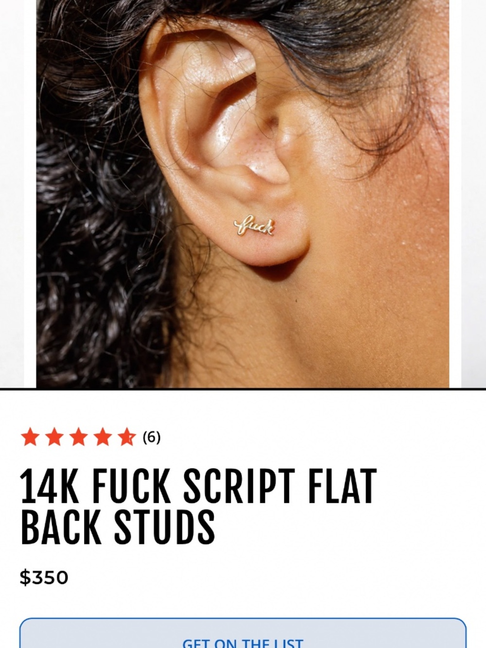 14k solid gold fu*k flat back earring